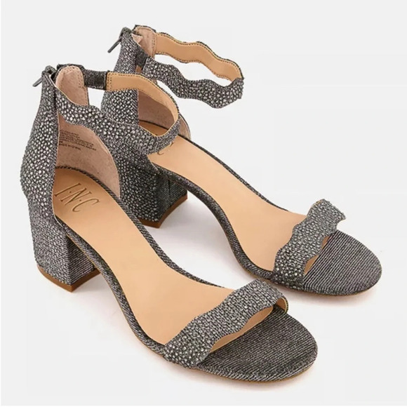 INC Hadwin Scallop Ankle Strap Block-heel Sandals 7 Sparkle Crystal Jeweled - Picture 1 of 9